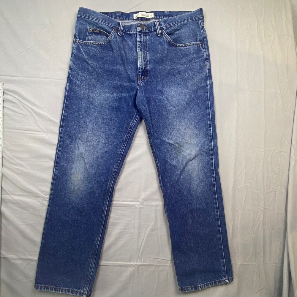 Lee Mens Regular Fit Straight Leg Jeans Blue Medium‎ Wash Denim 36x31